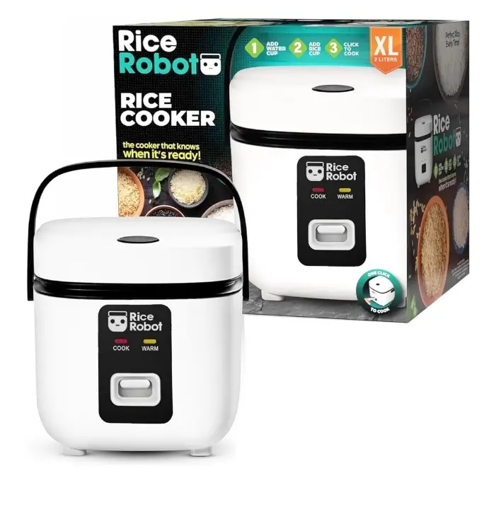 Rice Robot XL Rice Cooker – Family Size 4 Cup Uncooked (8 Cups Cooked) Electric Rice Maker, Ceramic Nonstick, Includes Stainless Steel Steamer Tray and Accessories | As Seen on TV
