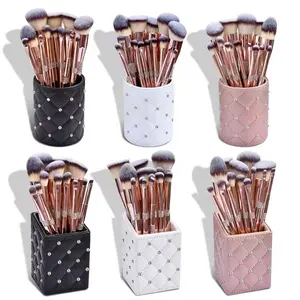 Diamond Bling Brushes - Makeup Brushes with Stylish Quilted Holders in Black White & Pink Options