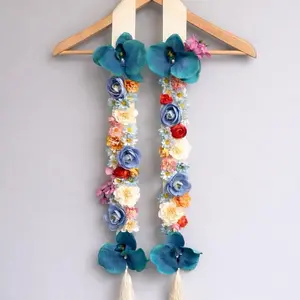 Sky Bloom Sash - Floral Sash with Blue, Orange, and  Yellow Flowers for Special Occasions