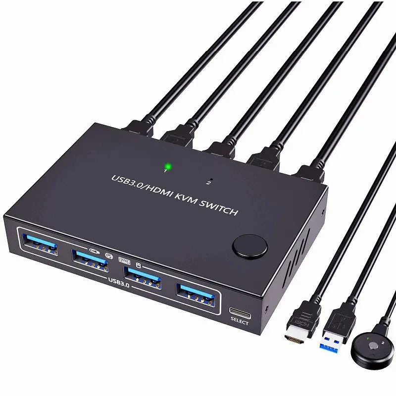 2 In 1 Out 4K60HZ HDMI KVM Switch USB3.0 Sharing For Computer Printer And U Disk
