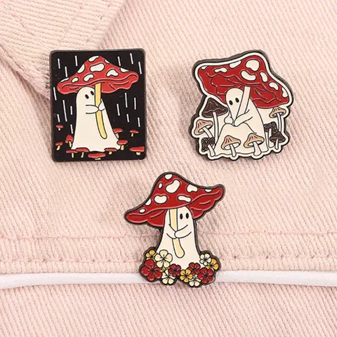 3pcs/set Wandering Ghost with Mushroom Umbrella Enamel Pins Durable Metal Pins Halloween Spooky Metal Brooches Lapel Backpack Badge Fashion Jewelry Accessories Gifts for Friends Alloy Brooch Pin Decor Pins