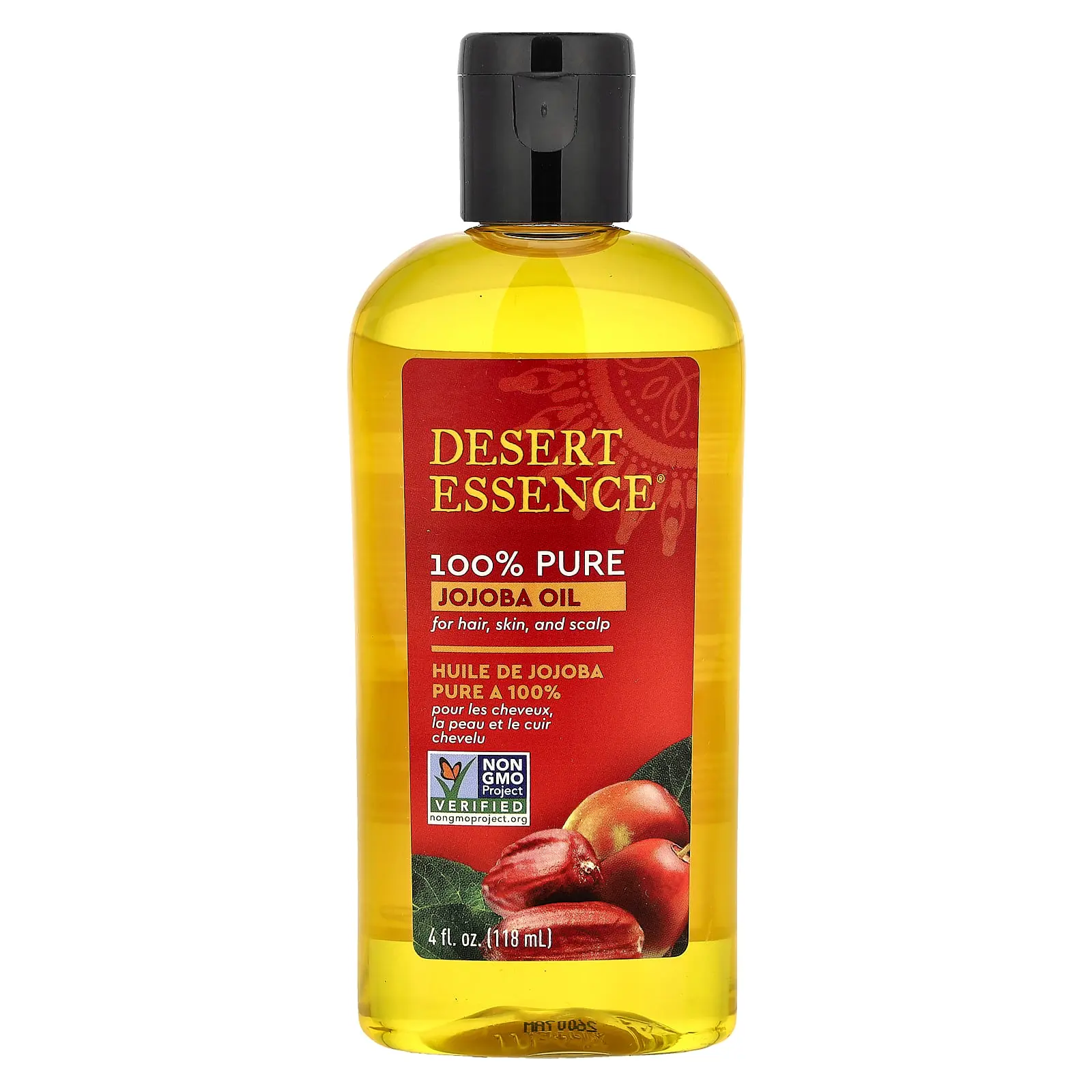 Desert Essence 100% Pure Jojoba Oil, For Hair, Skin, and Scalp, 4 fl oz (118 ml)