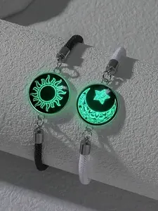 Glow-In-The-Dark Round Charm Knitted Hand Chain Bracelet, Elegant Couple Jewelry Gift for Valentine's Day, Birthdays & Anniversaries