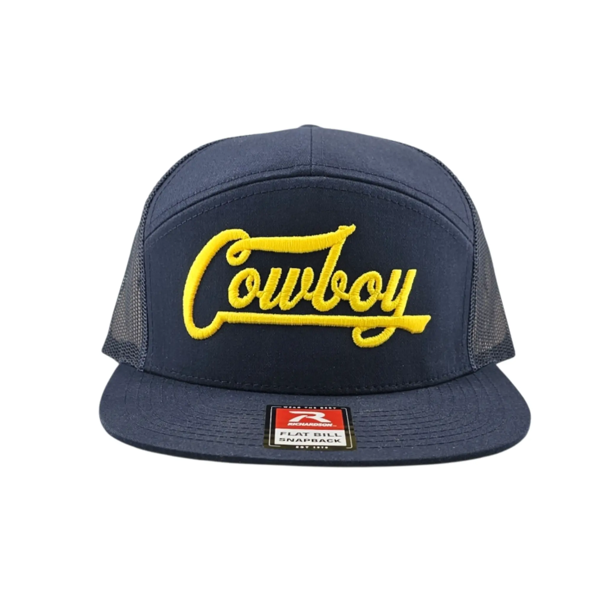 Cowboy 3D Puff Embroidered Navy Richardson 168 Flabill Snapback Hat