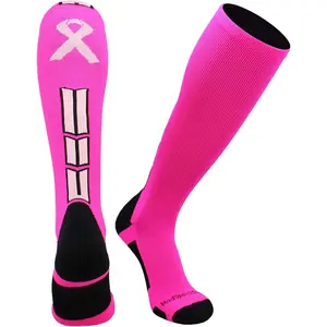 Pink Ribbon Breast Cancer Awareness Socks Suitable for Soccer, Baseball, Softball Boys, Girls, Adults Over-the-Knee Style
