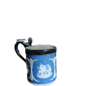 Wedgewood Neo-Classical Blue Jasperware Condiment Server Silverplate Lid with Elegant Design and Classic Finish