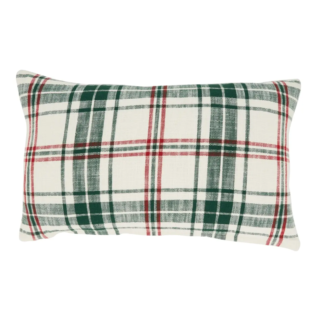 Oblong Plaid Pattern Throw Pillow - 13x20 in., Poly-Filled, Classic Comfort, White & Green, Indoor Use, Room Decor, House Decor, Oblong Shape, Traditional Look