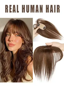 Hair Toppers for Women Real Human Hair Wavy Clip in Bangs HairToppers for women Wig With Bangs Natural Skin Scalp Thinning or Loss Top Pieces Wiglets wig 360° 3D Topper Updated Base With ThinningHair Cover Gray Roots Add Volume Brown Natural Balck Blonde
