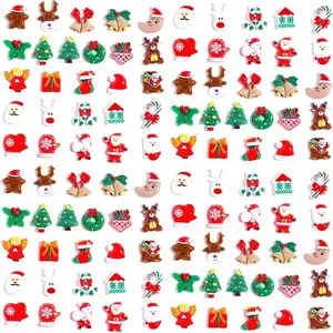 F-HDJ08  100pcs Christmas Slime Flatback Charms, Assorted Craft Resin Ornaments Miniature Ornaments Set, Santa Snowman Tree Bell Resin Decoration for Craft Making, Ornament Scrapbooking DIY Crafts