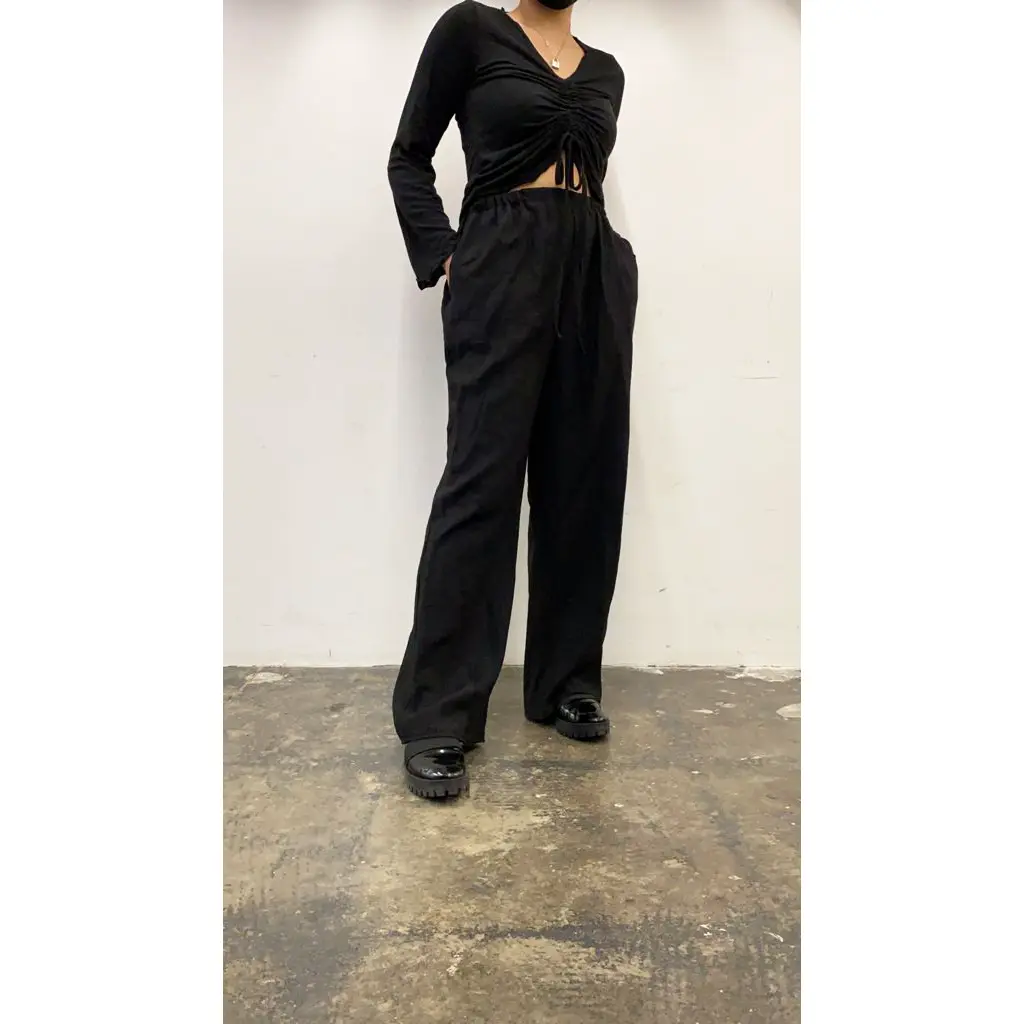 CREASED FABRIC PANTS