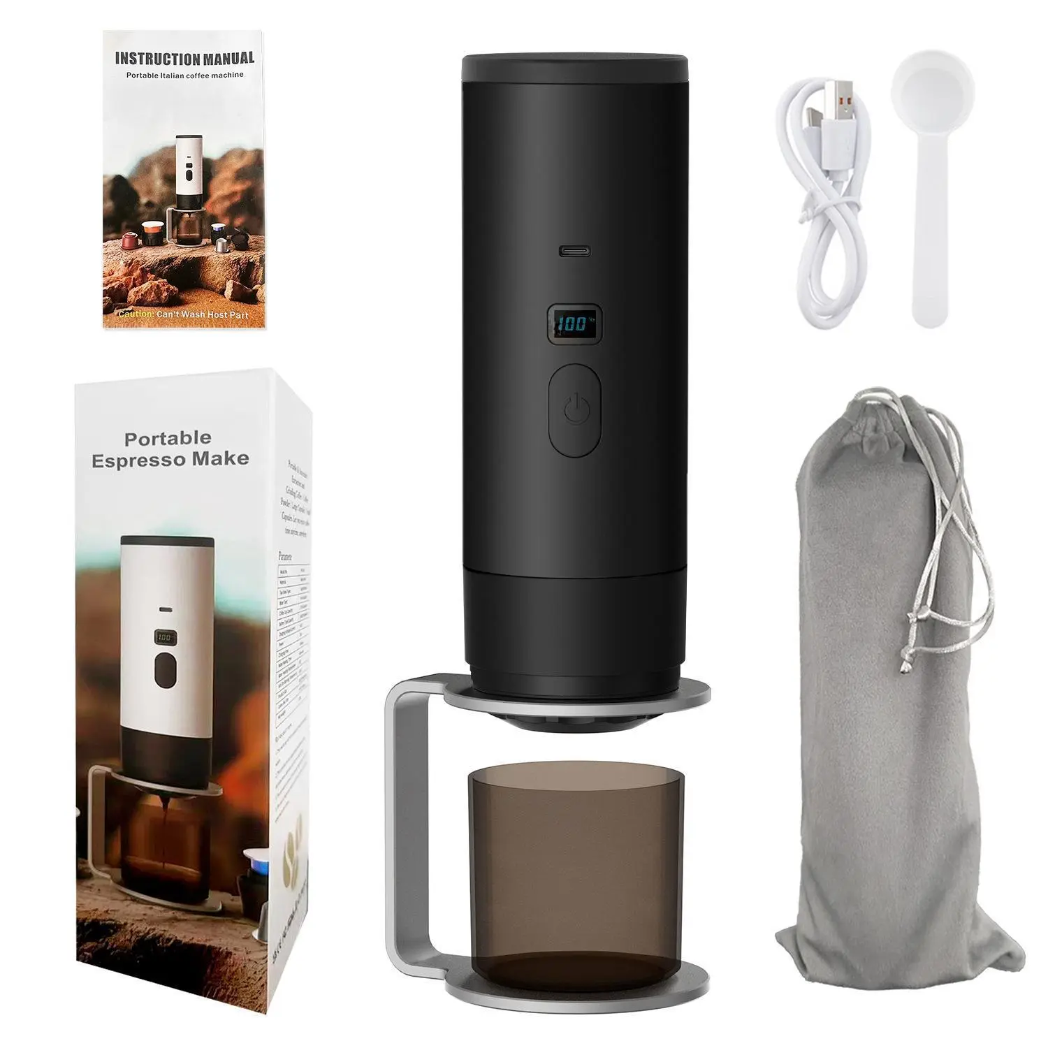 【BackToSchool】Travel Espresso Machine - Mini Capsule Coffee Maker for Home & On-the-Go - Electric, Compact - Black & White Options