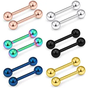 12Pcs Stainless Steel Barbell Piercing Jewelry Set, 16G 14G Straight Barbell Nose Rings Tongue Rings Nipple Rings, Hypoallergenic Body Piercing Jewelry for Women Men