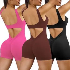 Women Sexy One Piece Jumsuits for Workout - Backless Tummy Control Sleeveless Jumpsuits,  V Back Scrunch Yoga Romper for Butt Lifting