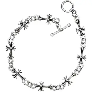 Vintage Silver Cross Toggle Bracelet - Gothic Punk Style Unisex Wristband