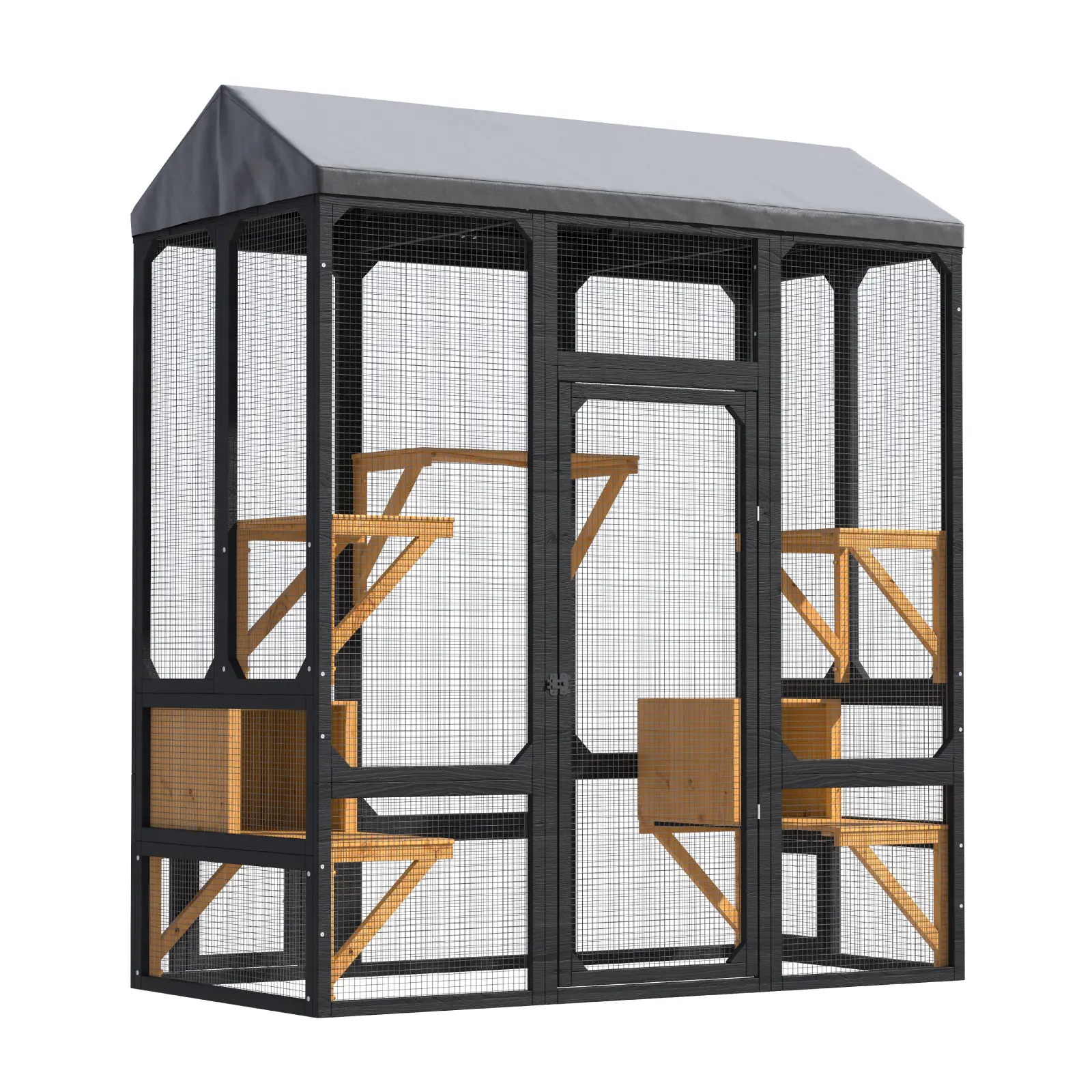 72" Catio Outdoor Cat Enclosure, Walk-in Large Cat Cage, Catio Outdoor Cat Enclosure, Large Cats House for Mulitiple Cats with Waterproof Cover and Sunshine Roof, Feral Pet Cage with 7 Platforms and 2 Resting Box, 72 inch