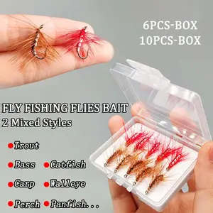 6/10Pieces-With Flies Box-2Mixed Colors Winged Elk Caddis Trout Bait Dry Flies Fly Fishing Lure Flies Nymphs 10# Hook Fishing Lures Artificial Bait