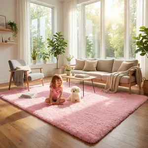 Pink Fluffy Area Rugs for Bedroom Girls, Soft Washable Fuzzy Furry Shag Rug for Kids Room, Nursery, Dorm Decor, Cute Plush Carpet for Baby Toddler