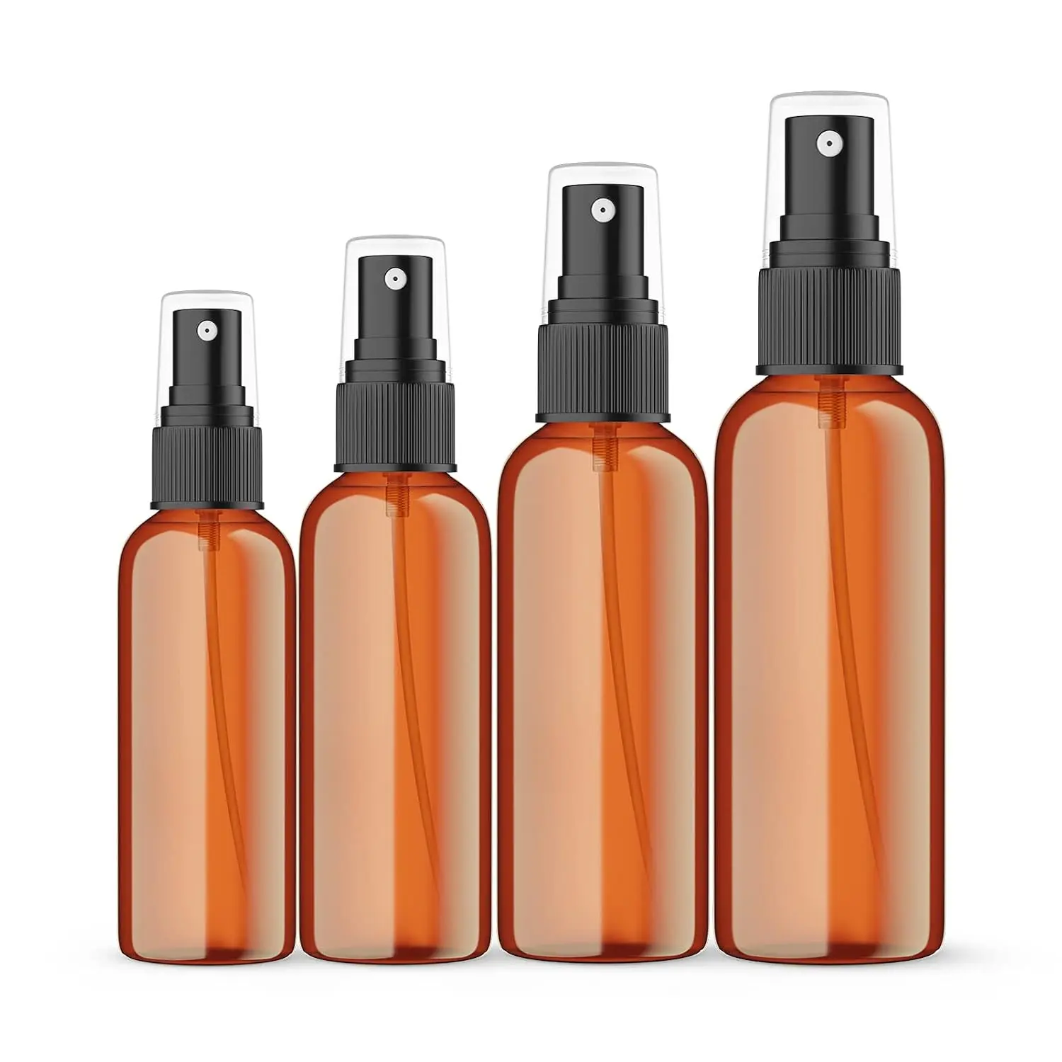 Amber Plastic Essential Oil Spray Bottle Four Size - 1oz, 1.7oz, 2oz and 3.4oz, Small Spray Bottle with Plastic Sprayer - Set 4