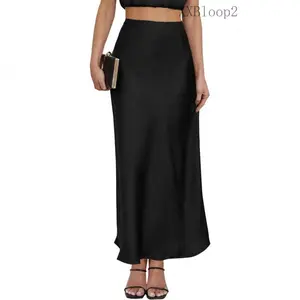 Women's Satin Maxi Skirt High Waisted Elastic Waistband Silk A-Line Casual Party Leopard Print Long Skirts for WomenXXBloop210