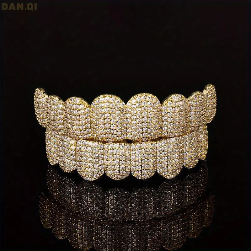 Hip Hop Cubic Teeth Grillz 2-Pack - Silvery Bottom Grillz with Glittering Finish, Oral Heart-Shaped Brackets, Ceramic Braces, Unique Touch, Versatile for Rappers, Cosplayers