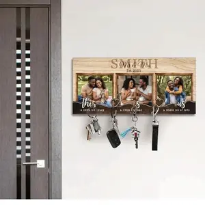 Personalized Wooden Key Holder – Custom Photo “This Is Us” Wall Key Hanger Gift