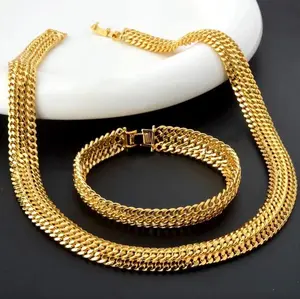 LQ Viral 2-Piece Miami Cuban Link Chain Set - 12mm 18K Gold Plated Chunky Necklace & Bracelet - Heavy Flat Curb Choker - Classic Hip Hop Streetwear Jewelry Gift for Women (Gold Tone)