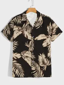 Men's Tropical Print Casual Printed Button Front Shirt, Regular Fit Casual Short Sleeve Collared Top for Summer, Men's Clothes for Beach Vacation