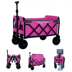 Heavy-Duty Utility Wagon Expandable Dual-Layer Cart with 360° Wheels for Sports Garden & Travel Pink Black Options