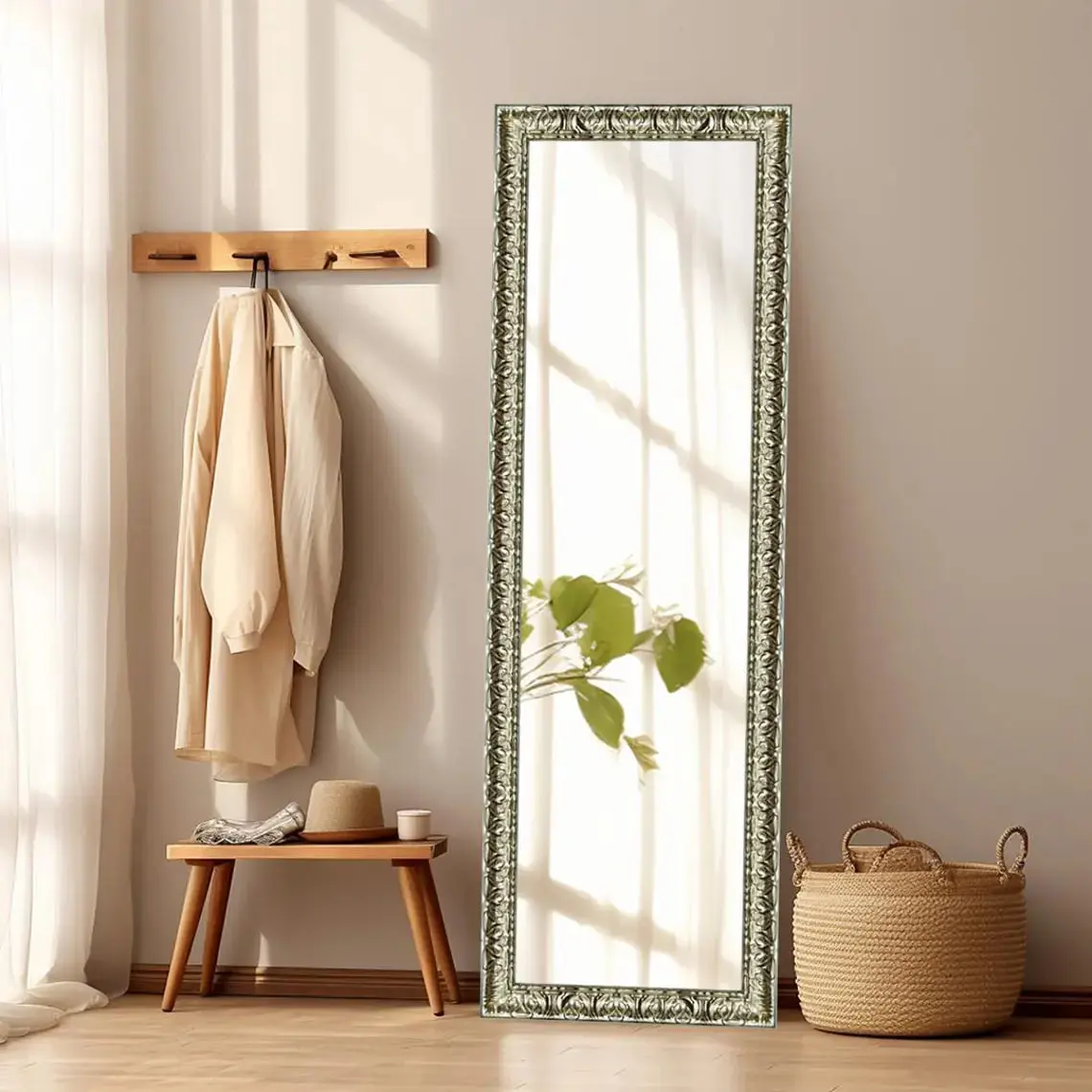 Mirror and Frame Handmade Sleek Rectangular Wall Mirror Silver Finish Ornate Style – Vertical & Horizontal Mount – Made in USA Decor Glass