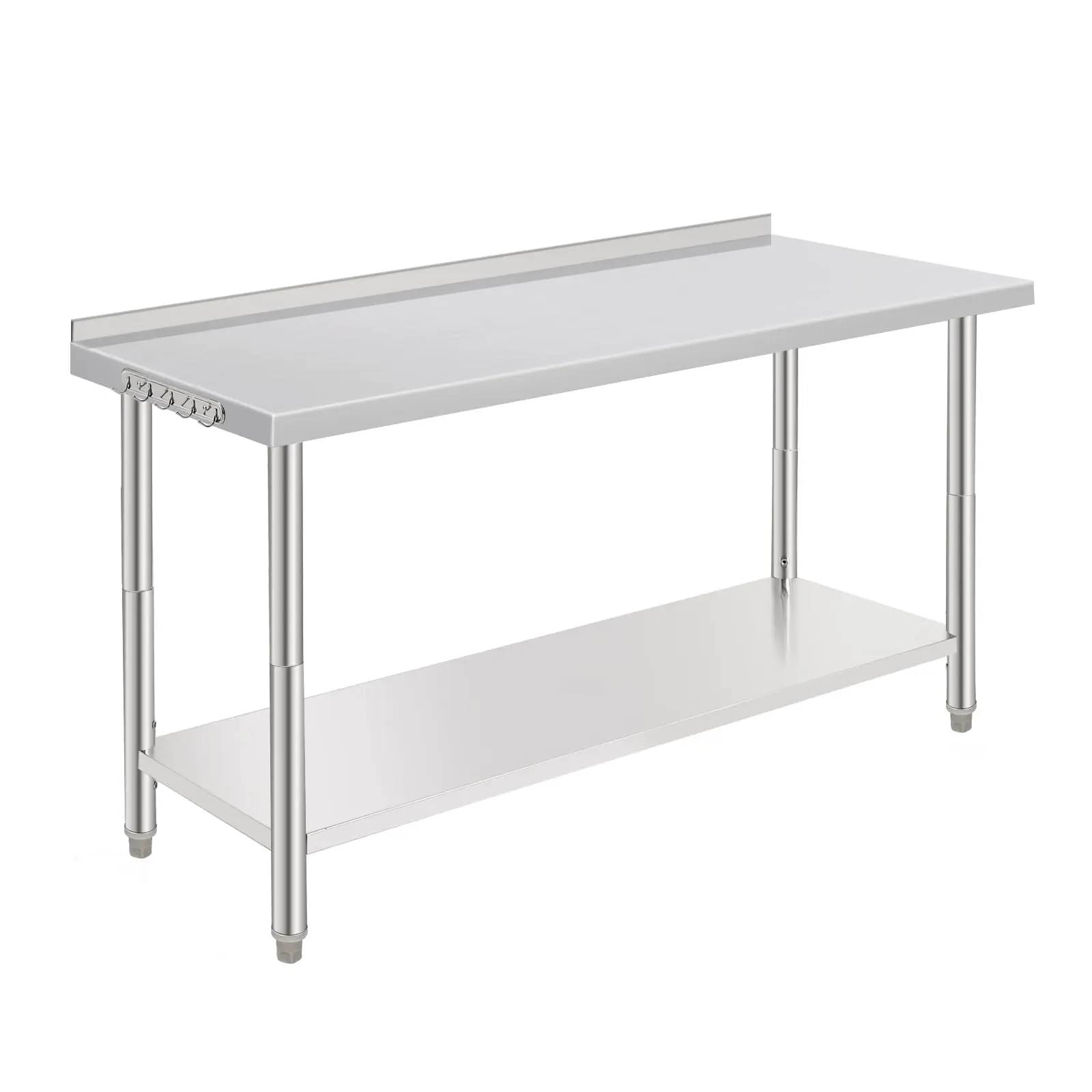 Garvee Stainless Steel Work Table, 60 x 24 Inch Food Prep Table with Adjustable Undershelf and Tool Hooks, Heavy Duty Commercial Utility Table for Kitchen, Warehouse, Garage, and Garden