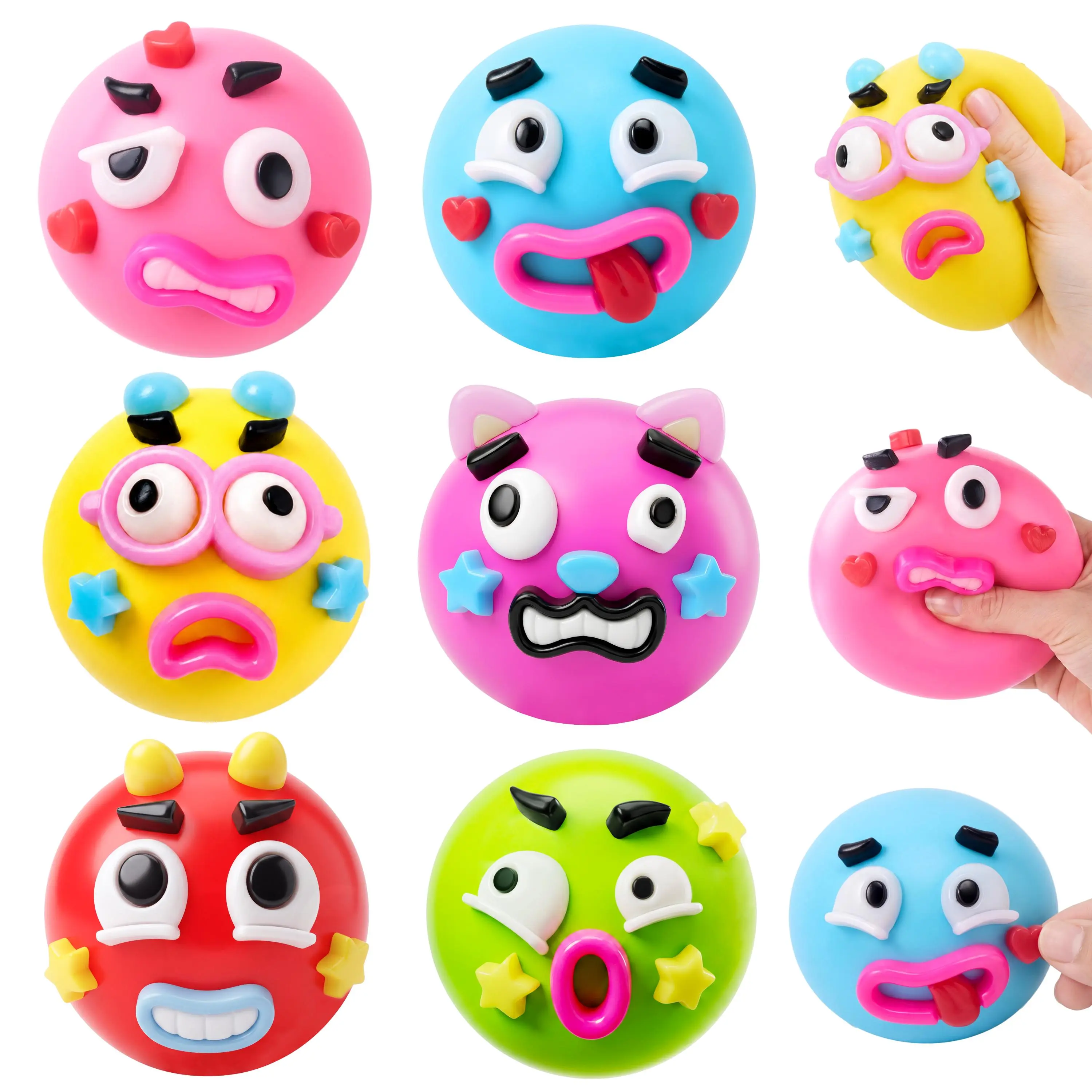 JOYIN Red/Blue/Yellow/Green/Pink/Purple Funny Face Stress Relief Toy, Cute Face Swap Squishy, Fidget and Stress Balls for Kids and Adults, Soft Squeeze Decompression Dough Gift, Birthday Gifts, Office Desk Decompression Toy, Party Favors