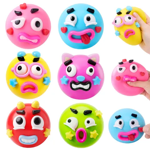 JOYIN Red/Blue/Yellow/Green/Pink/Purple Funny Face Stress Relief Toy, Cute Face Swap Squishy, Fidget and Stress Balls for Kids and Adults, Soft Squeeze Decompression Dough Gift, Birthday Gifts, Office Desk Decompression Toy, Party Favors