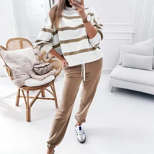Light French Beige Drop Shoulder Pullover and Jogger Pants Set