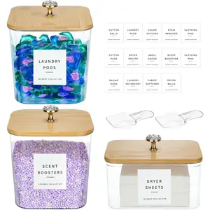 3 Pack Laundry Room Organization Storage Containers Acrylic Laundry Pod Containers and Dryer Sheet Holder with Lids and Labels for Laundry Detergent Laundry Pods Dry Sheet Organizing