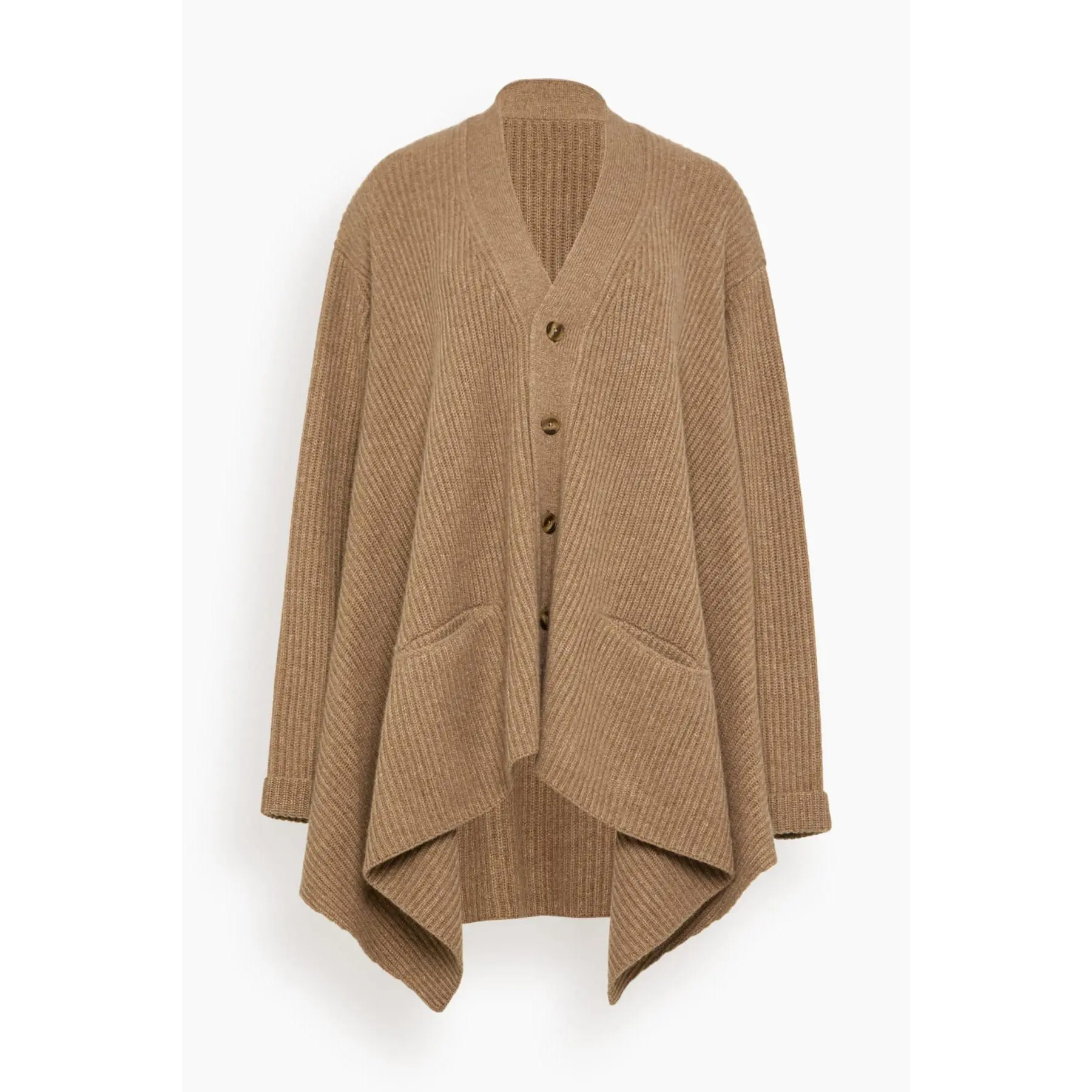 Draped Front Ribbed Cardigan in Light Brown
