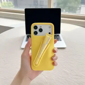 Rhode Cute Makeup Phone Case with Built-In Lip Gloss Storage for iPhone 11 12 13 14 15 16 17, Stylish Protective Back Cover, Portable Beauty Phone Accessory for Travel