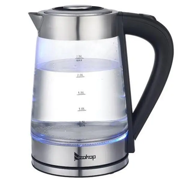 ZOKOP 110V 1100W 2.5L Electric Kettle with Blue Glass, High-grade stainless steel, Auto Shut-Off, Boil Dry and Overheat Protection, Ergonomic Handle,