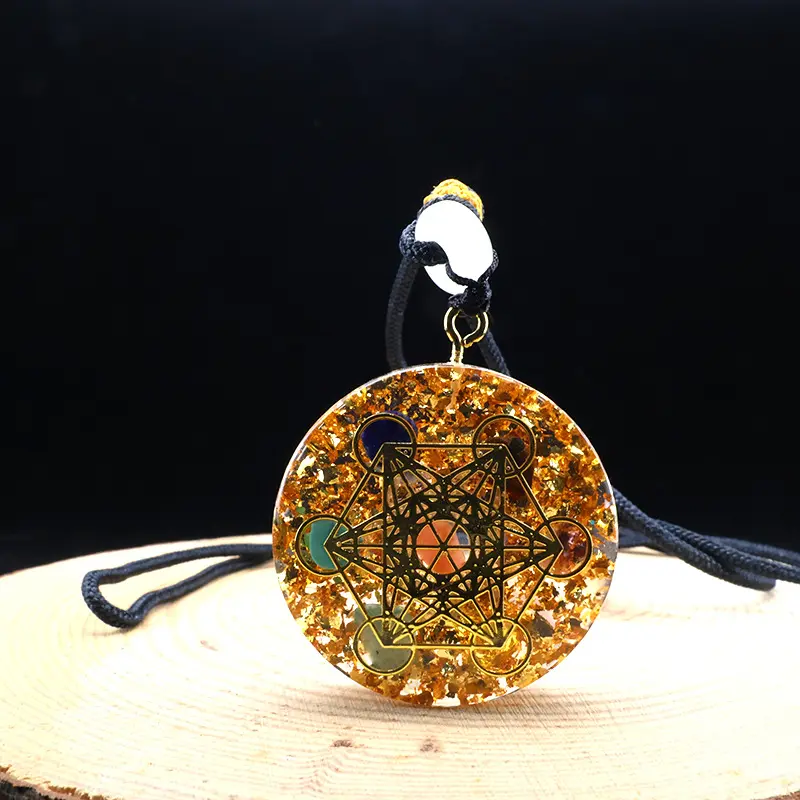 Orgone Chakra Pendant Necklace Metatron’s Cube Symbol Crystal Chip Resin Necklaces Adjustable Braided Cord Spiritual Healing Energy Pendant Exquisite Amulet Jewelry for Meditation Yoga Daily Spiritual Wear