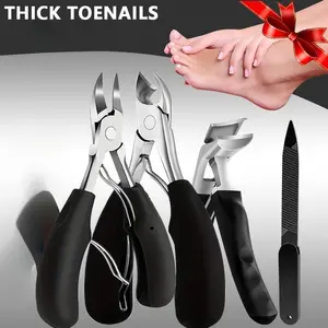 4PCS Heavy Duty Toenail Clippers Set for Thick Hard Ingrown Toenails, Professional Podiatrist Recommended Stainless Steel Nail Clipper Kit, Angled Head Toenail Nipper with Nail File for Men Women Elderly Seniors Home Use