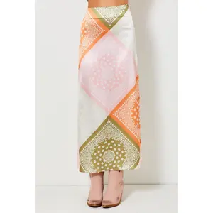 Paradise Satin Midi Skirt with Bold Bandana Print Side Slit & Zipper for Easy Wear Perfect for Summer Looks