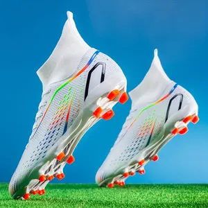 Professional High Top Men's FG Football Boots, Anti-skid Breathable Lace Up Soccer Cleats for Summer Rainy Day Training Outdoor Competition