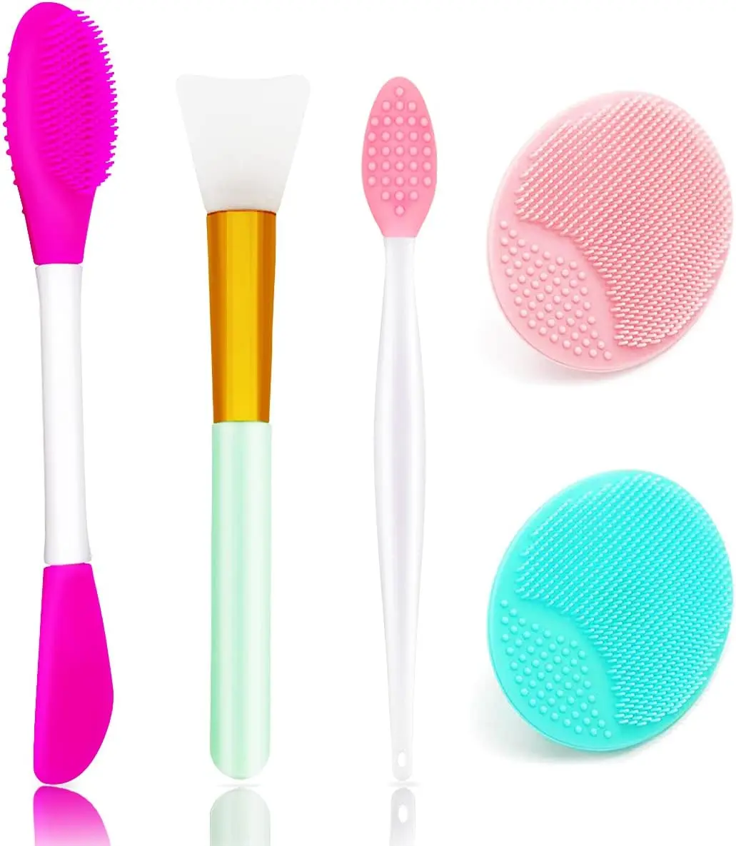 5PCS Gentle Silicone Multi-Pack Cleansing Set - Lip Scrubber, Face Cleanser Brush, Face Applicator Tool, 2 Exfoliating Tools for Skin Exfoliation & Smoothing, Exfoliate