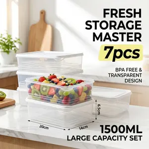 7-Piece Premium Airtight Food Storage Containers, 1500ml Clear Plastic Meal Prep Boxes, Leak-Proof Lids, Stackable & BPA-Free for Fridge Organization & Leftovers