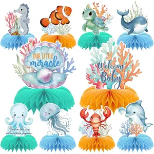 10Pcs Under the Sea Baby Shower Decorations Ocean Sea Animals Honeycomb Centerpieces Under Water World Welcome Baby Table Centerpieces for Ocean Theme Baby Shower Gender Reveal Party Supplies
