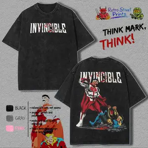 Omni Man x Mark Grayson Invincible War 3 , Comics T-Shirt, TV Show Comics Washed T-shirt Heavyweight Cotton, Unisex Shirt Streetwear Tropical graphic tshirt Fabric Menswear