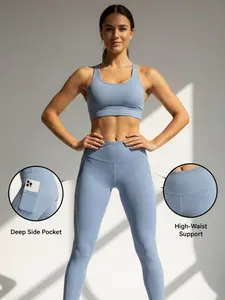 Women’s High Waist Gym Leggings with Pockets, Breathable Seamless Soft Comfy Skinny Pants Tummy Control Rear Lifting Yoga Activewear Sportswear Pants
