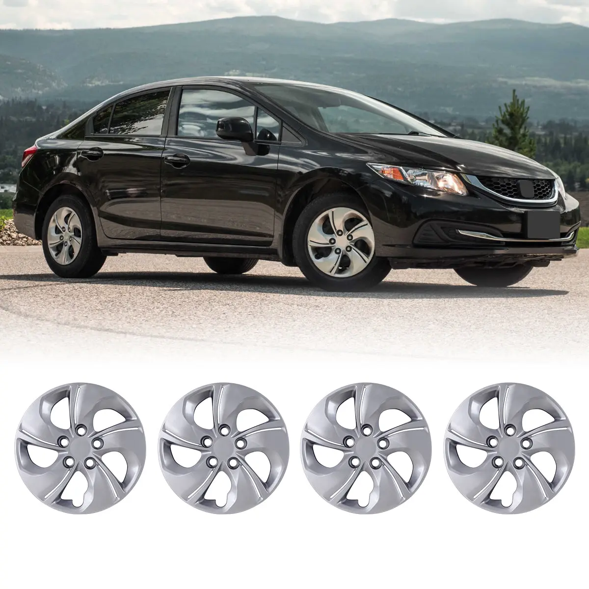 WOLFSTORM 4-Pack 15 in Wheel Rim Cover Hubcaps, Wheel Disc Covers for 2013-2015 HONDA CIVIC SEDAN Auto Replacement Parts, Wheel Disc Cover