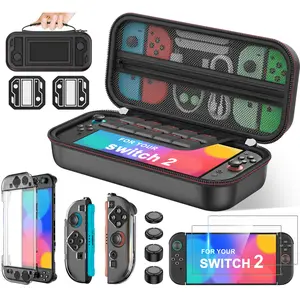 Switch 2 Case for Nintendo Switch 2 (2025)/Switch/OLED, 4-in-1 Bundle Kits for Switch 2, 3X Transparent Protective Cover+2X Screen Protectors+4X Thumb Caps, Accessories Set with Switch 2 Carrying Case
