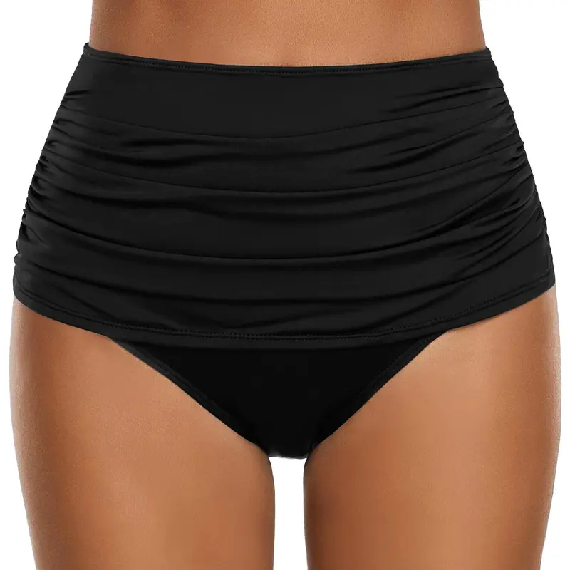 GRAPENT Women's High-Waist Beachwear Solid Ruched Swimsuit Bottoms - Polyamide-Elastane Tummy-Hug Control Swimsuit for Women, Machine-Washable Beach Outfits for All Sizes