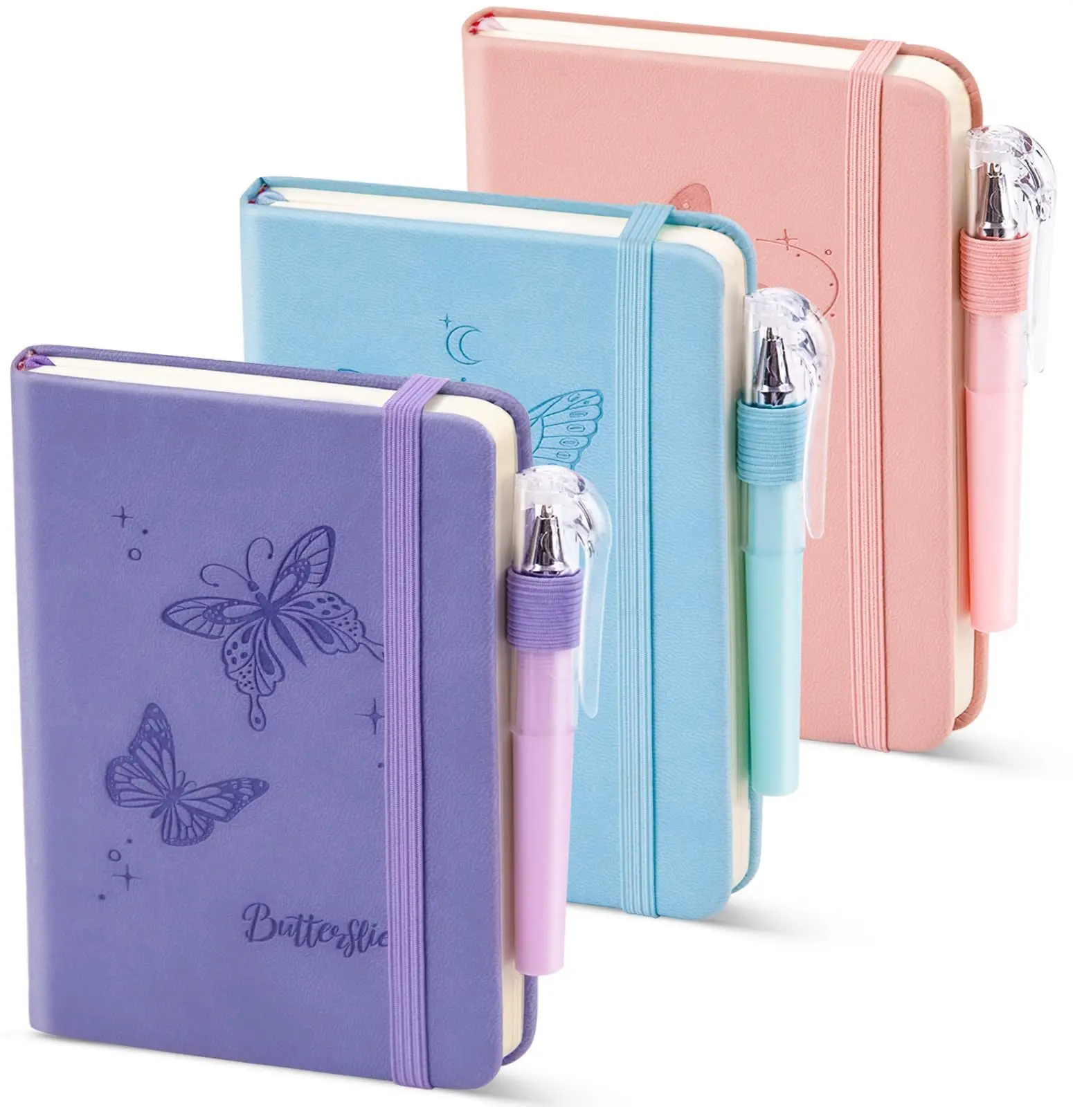 Small Notebook College Ruled, 3 Pack (3 color) 3.7x5.7 in Pocket Notebook A6 Butterfly Journaling Notebooks Mini Hardcover Lined Note Pads with Pens for Work Business Travel and Office Supplies